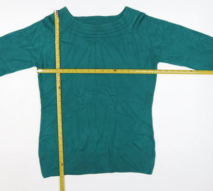 Marks & Spencer Women Green UK 16 Boat Neck Button Cuff Pullover Jumper