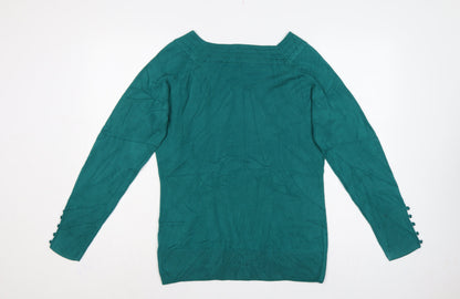 Marks & Spencer Women Green UK 16 Boat Neck Button Cuff Pullover Jumper