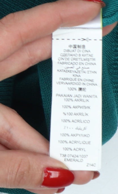 Marks & Spencer Women Green UK 16 Boat Neck Button Cuff Pullover Jumper