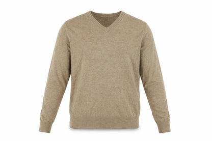 Marks & Spencer Men Beige S Pure Cotton V-Neck Pullover Jumper
