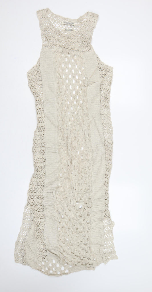 AllSaints Women Beige UK 8 Long Maxi Hand Crochet Bohemian Dress