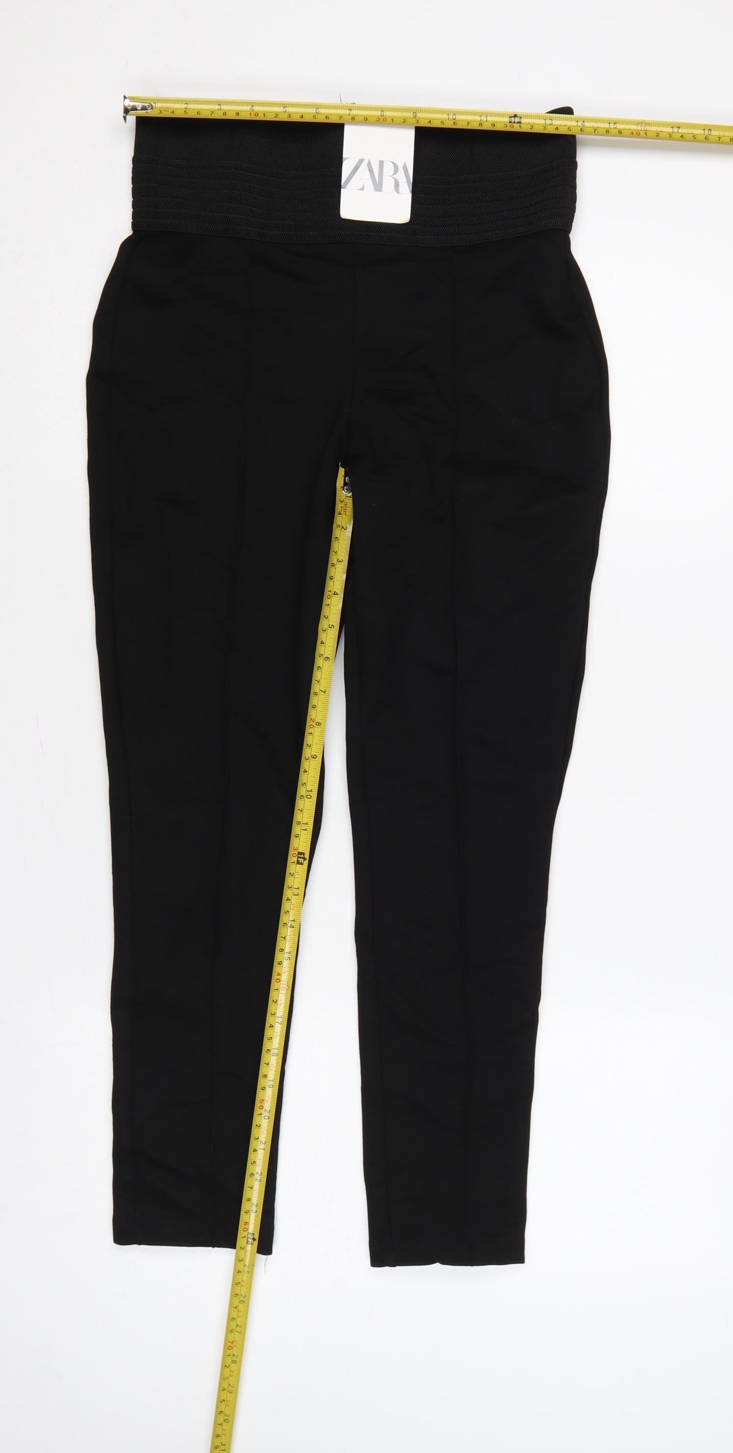 Zara Women Black High Rise Stretch Textured Waist Leggings UK L