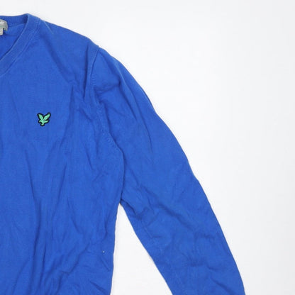 Lyle & Scott Men’s Blue M V-Neck Logo Knit Pullover Jumper