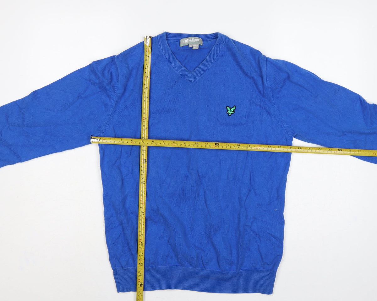 Lyle & Scott Men’s Blue M V-Neck Logo Knit Pullover Jumper