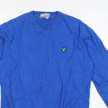Lyle & Scott Men’s Blue M V-Neck Logo Knit Pullover Jumper