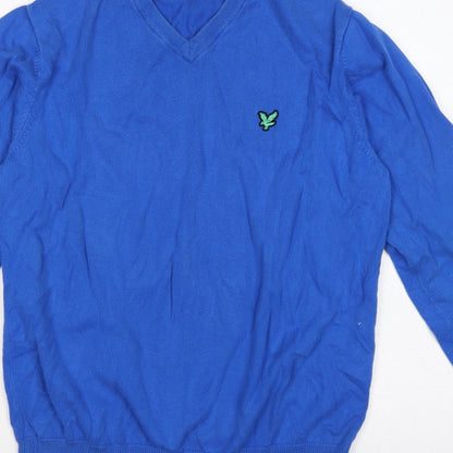 Lyle & Scott Men’s Blue M V-Neck Logo Knit Pullover Jumper