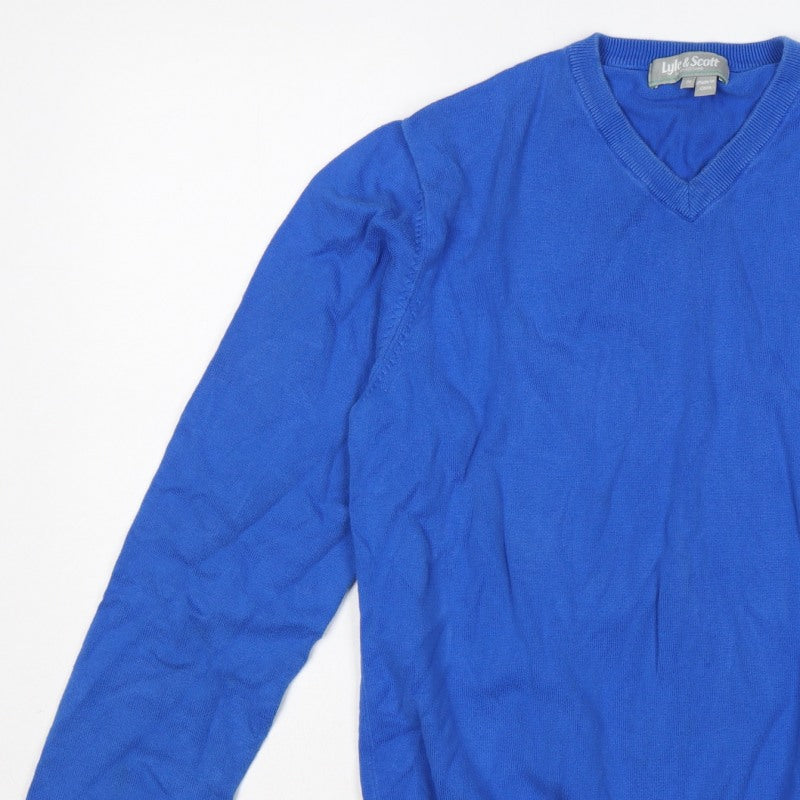Lyle & Scott Men’s Blue M V-Neck Logo Knit Pullover Jumper