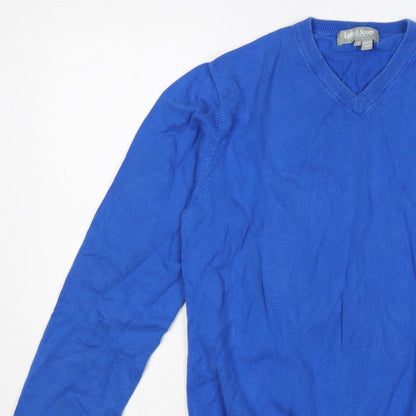 Lyle & Scott Men’s Blue M V-Neck Logo Knit Pullover Jumper
