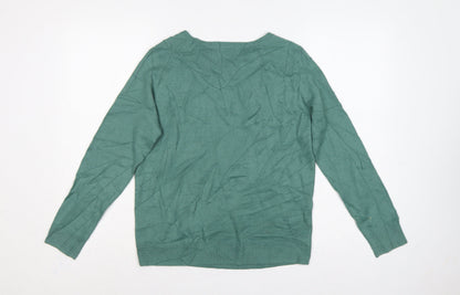 M&S Women’s Green UK 10 Beaded Jewel Round Neck Knit Pullover Jumper