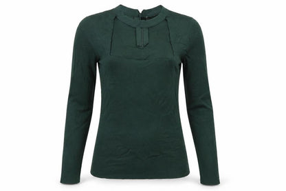 Zara Women Green L Rib Knit 1/4 Zip Ruffle Neck Jumper