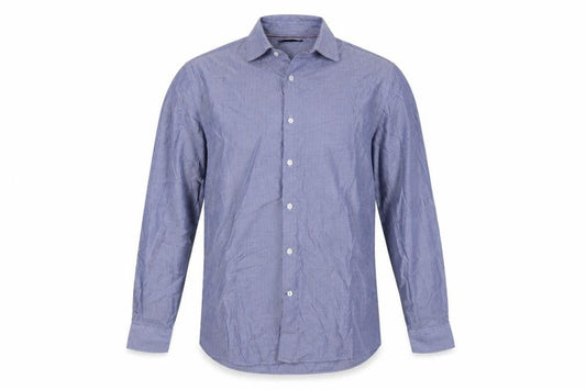 Front view of Tommy Hilfiger Men’s Blue 16 L Herringbone Button-Down Formal Shirt