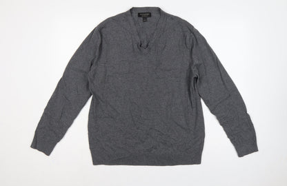 Banana Republic Men’s Grey L V-Neck Cotton Cashmere Pullover Jumper