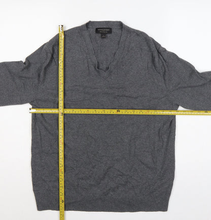 Banana Republic Men’s Grey L V-Neck Cotton Cashmere Pullover Jumper