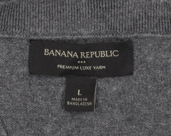 Banana Republic Men’s Grey L V-Neck Cotton Cashmere Pullover Jumper