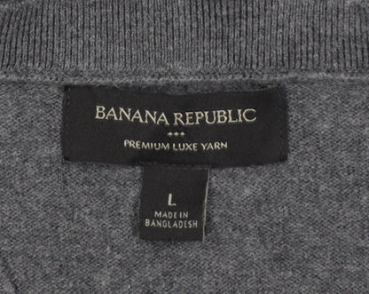 Banana Republic Men’s Grey L V-Neck Cotton Cashmere Pullover Jumper