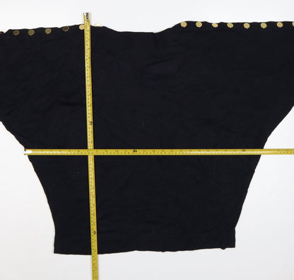 Jaeger Women’s Black XL Wool Batwing Pullover Gold Button Jumper