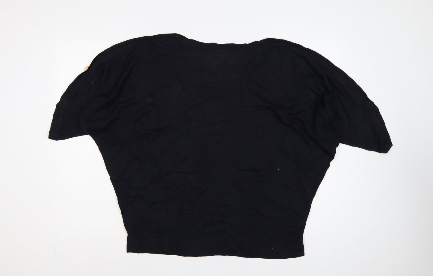 Jaeger Women’s Black XL Wool Batwing Pullover Gold Button Jumper