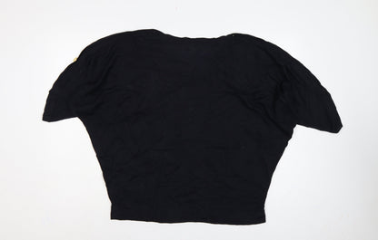 Jaeger Women’s Black XL Wool Batwing Pullover Gold Button Jumper