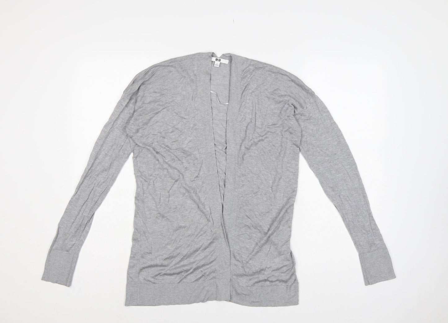 Uniqlo Women Grey S Open V-Neck Lyocell Silk Knit Cardigan