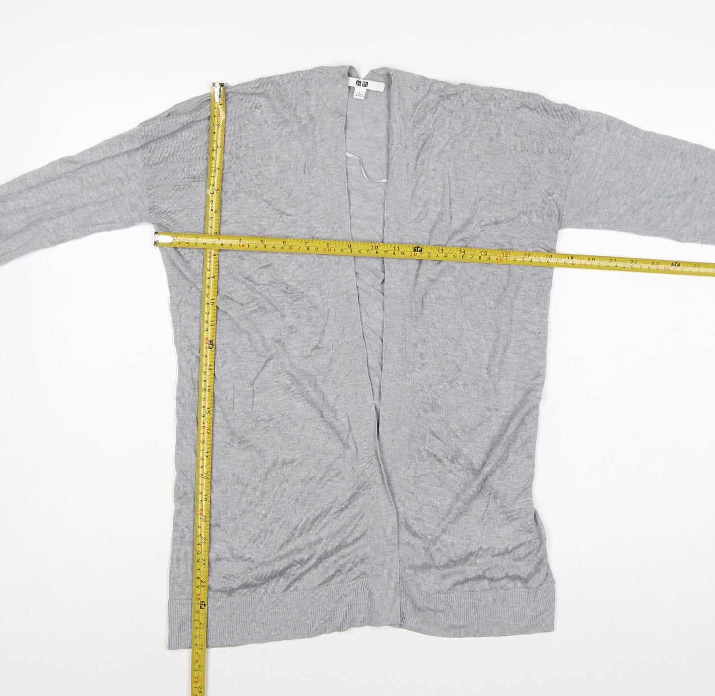 Uniqlo Women Grey S Open V-Neck Lyocell Silk Knit Cardigan