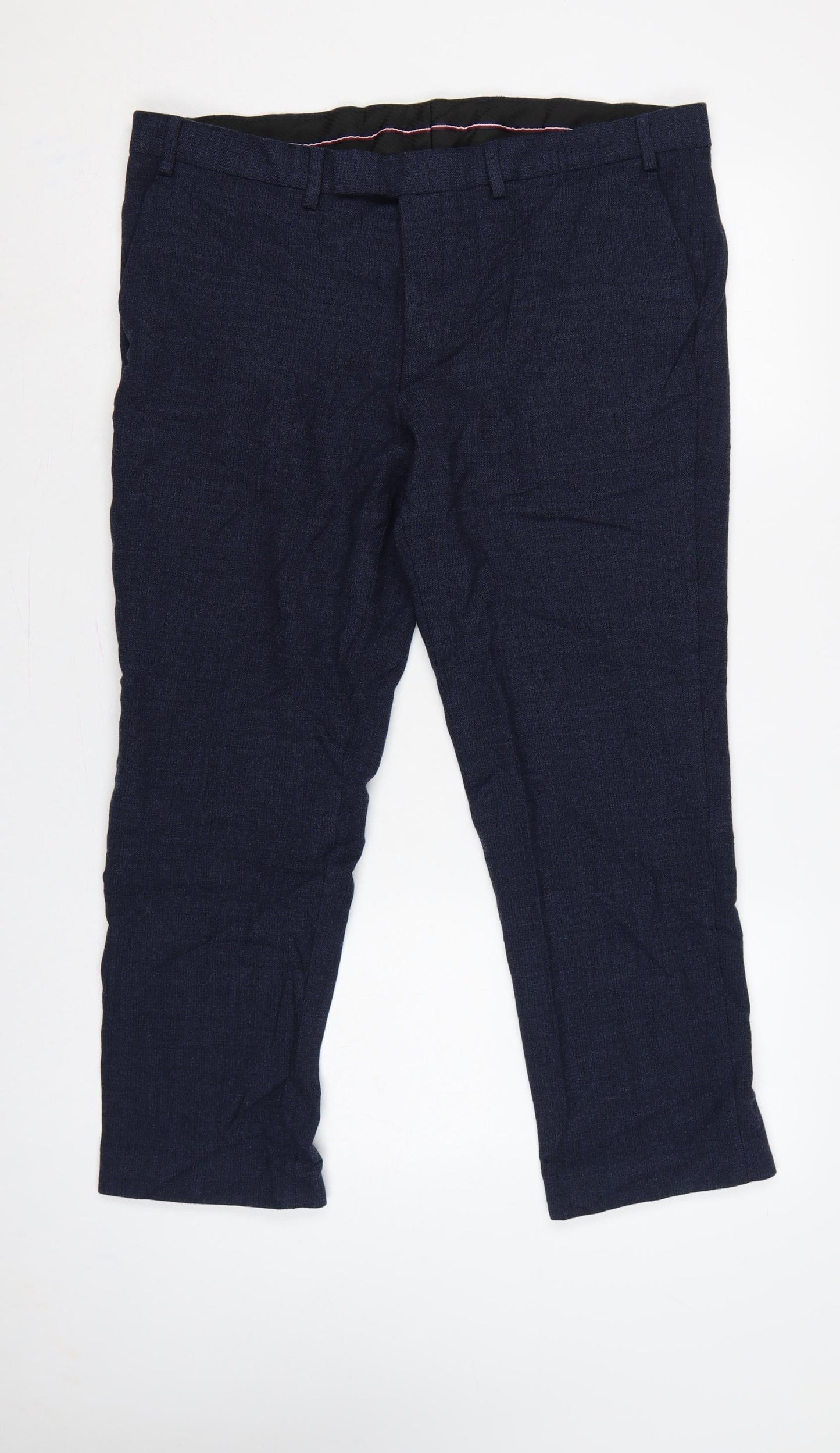 M&S Luxury Men’s Navy 38 Short Wool Blend Tailored Dress Trousers