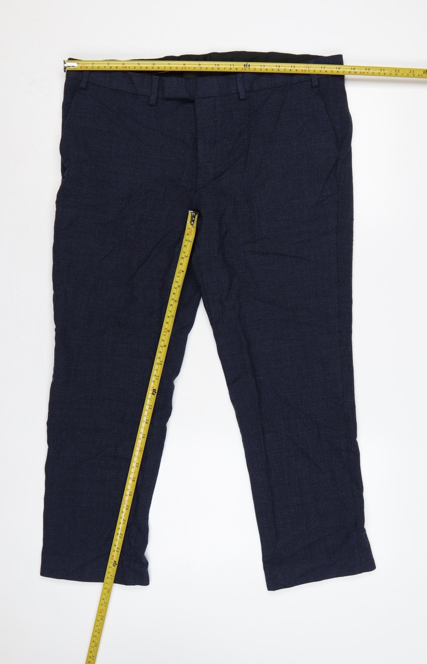 M&S Luxury Men’s Navy 38 Short Wool Blend Tailored Dress Trousers