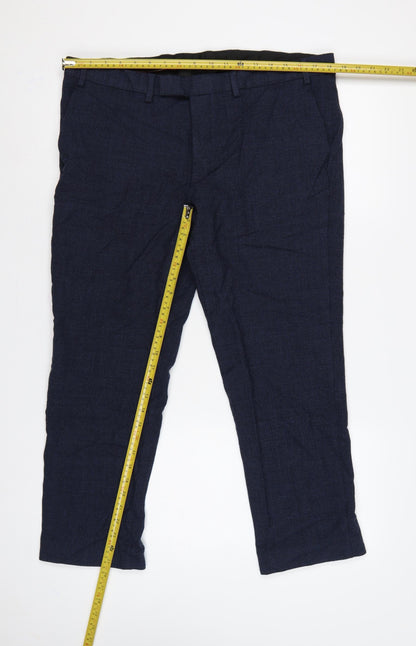 M&S Luxury Men’s Navy 38 Short Wool Blend Tailored Dress Trousers