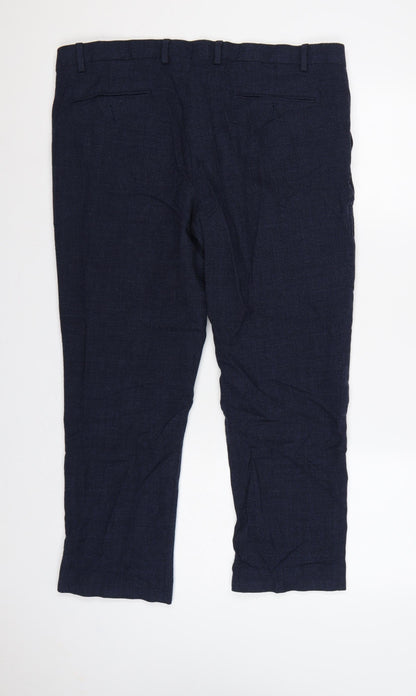 M&S Luxury Men’s Navy 38 Short Wool Blend Tailored Dress Trousers