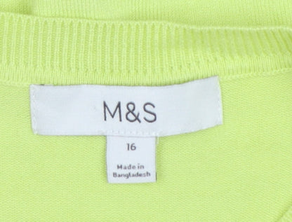 M&S Women Yellow Size 16 Lightweight Button Front Knit Cardigan
