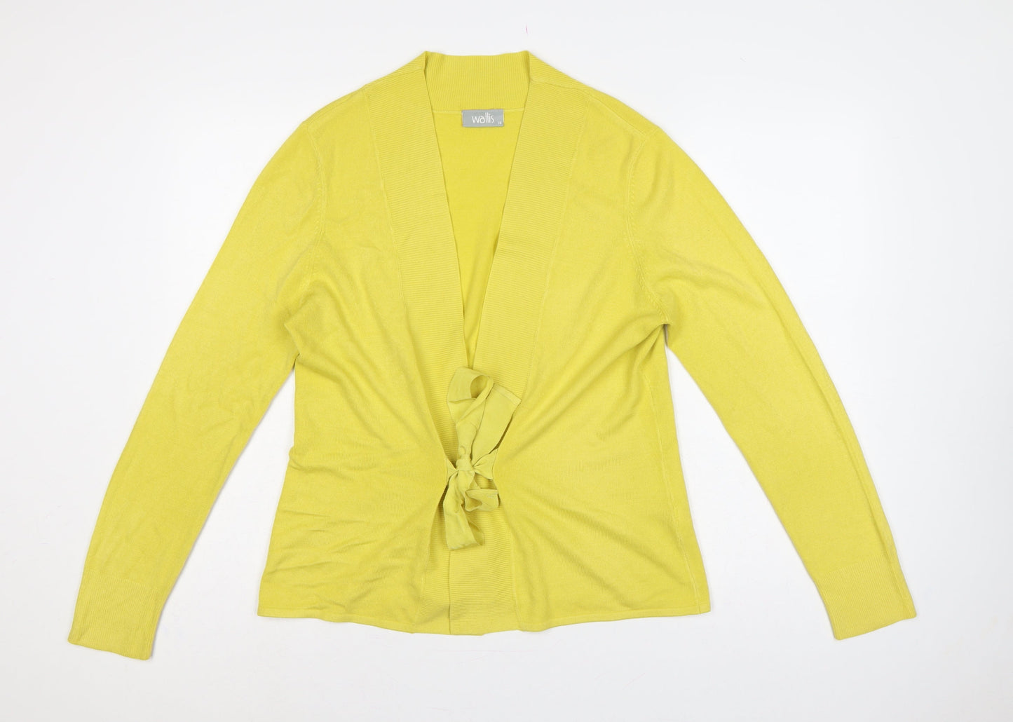 Wallis Women Yellow UK 16 Tie Belt Open Knit Wrap Cardigan Long Sleeve