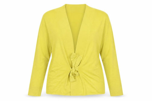 Wallis Women Yellow UK 16 Tie Belt Open Knit Wrap Cardigan Long Sleeve