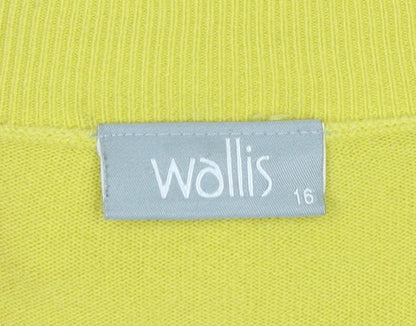 Wallis Women Yellow UK 16 Tie Belt Open Knit Wrap Cardigan Long Sleeve