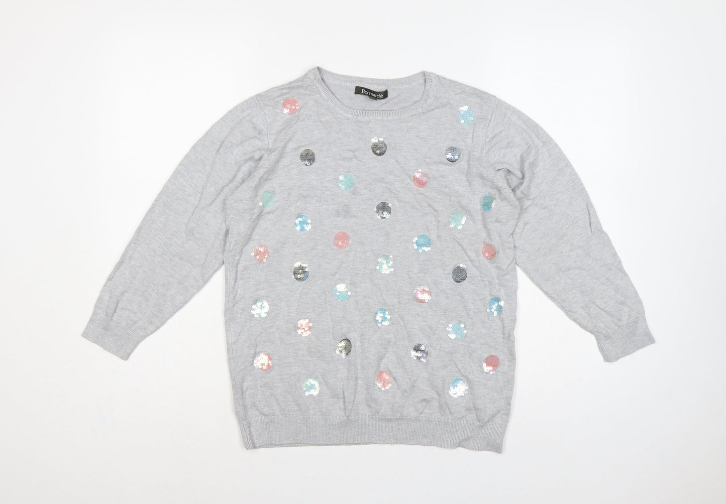 Bonmarché Women Grey Size 16 Sequin Polka Dot Knit Jumper