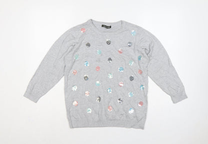 Bonmarché Women Grey Size 16 Sequin Polka Dot Knit Jumper