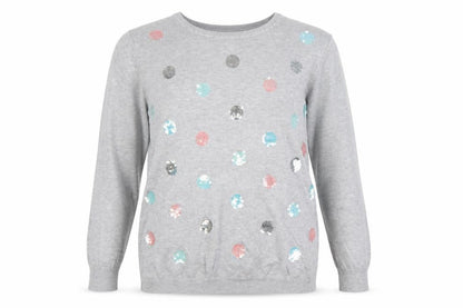 Bonmarché Women Grey Size 16 Sequin Polka Dot Knit Jumper