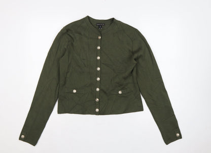 River Island Women Green UK 12 Military Button High Neck Cardigan