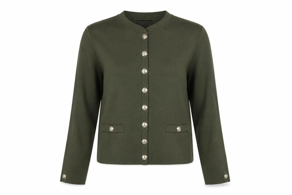 River Island Women Green UK 12 Military Button High Neck Cardigan