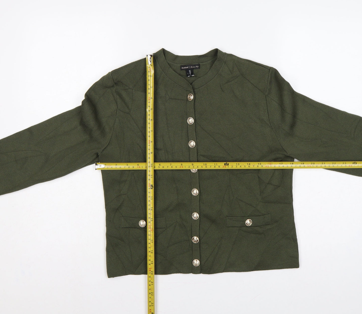 River Island Women Green UK 12 Military Button High Neck Cardigan