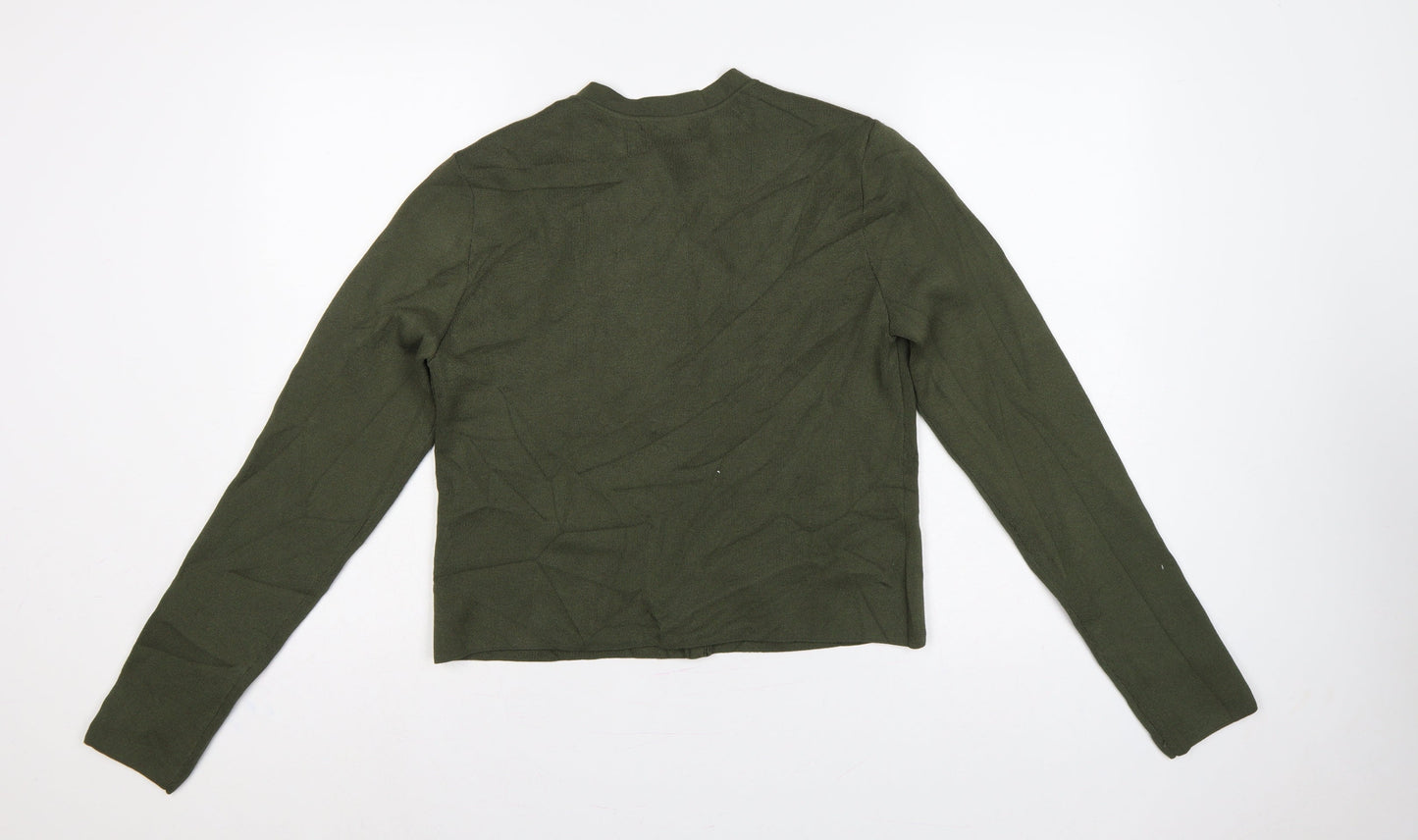 River Island Women Green UK 12 Military Button High Neck Cardigan