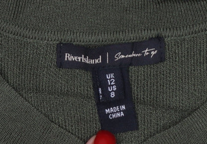 River Island Women Green UK 12 Military Button High Neck Cardigan