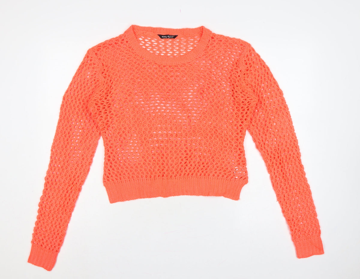 Select Women’s Orange UK 14 Open-Knit Long Sleeve Pullover Jumper