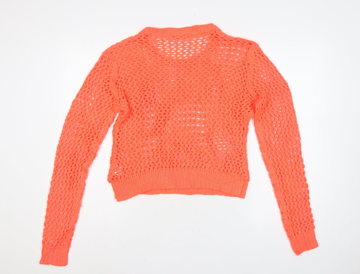 Select Women’s Orange UK 14 Open-Knit Long Sleeve Pullover Jumper