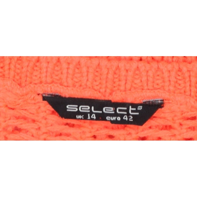 Select Women’s Orange UK 14 Open-Knit Long Sleeve Pullover Jumper