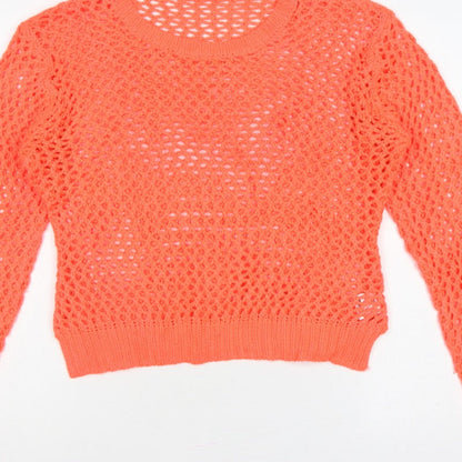 Select Women’s Orange UK 14 Open-Knit Long Sleeve Pullover Jumper