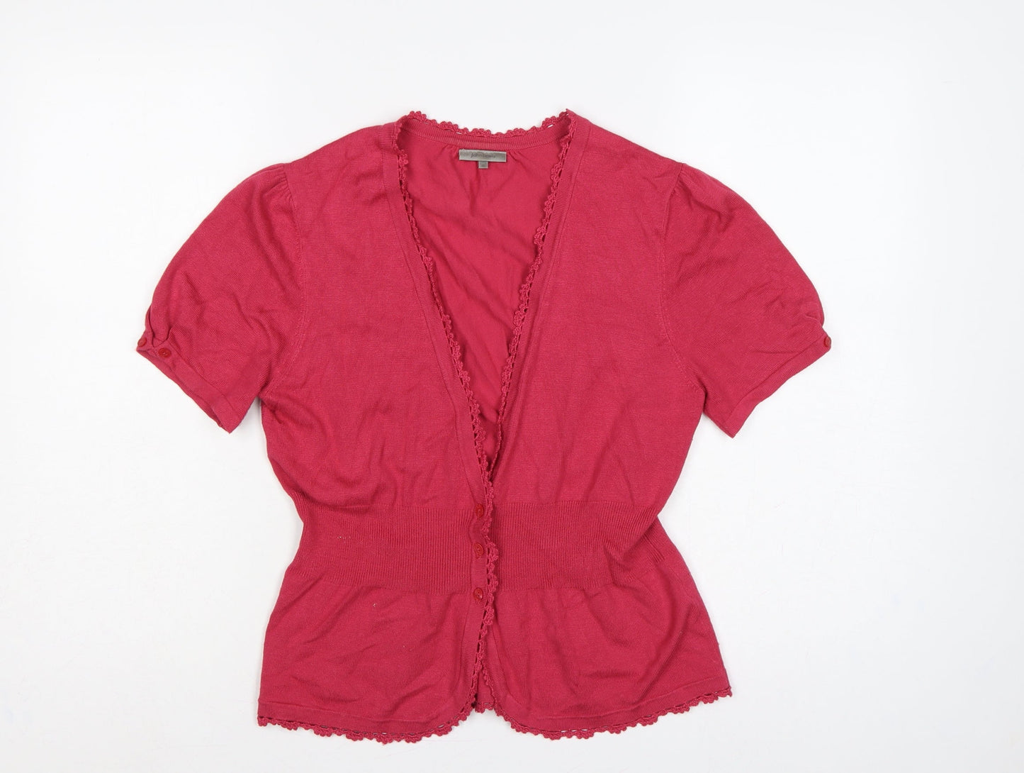 John Lewis Women Pink Size 14 Short Sleeve V-Neck Knit Cardigan