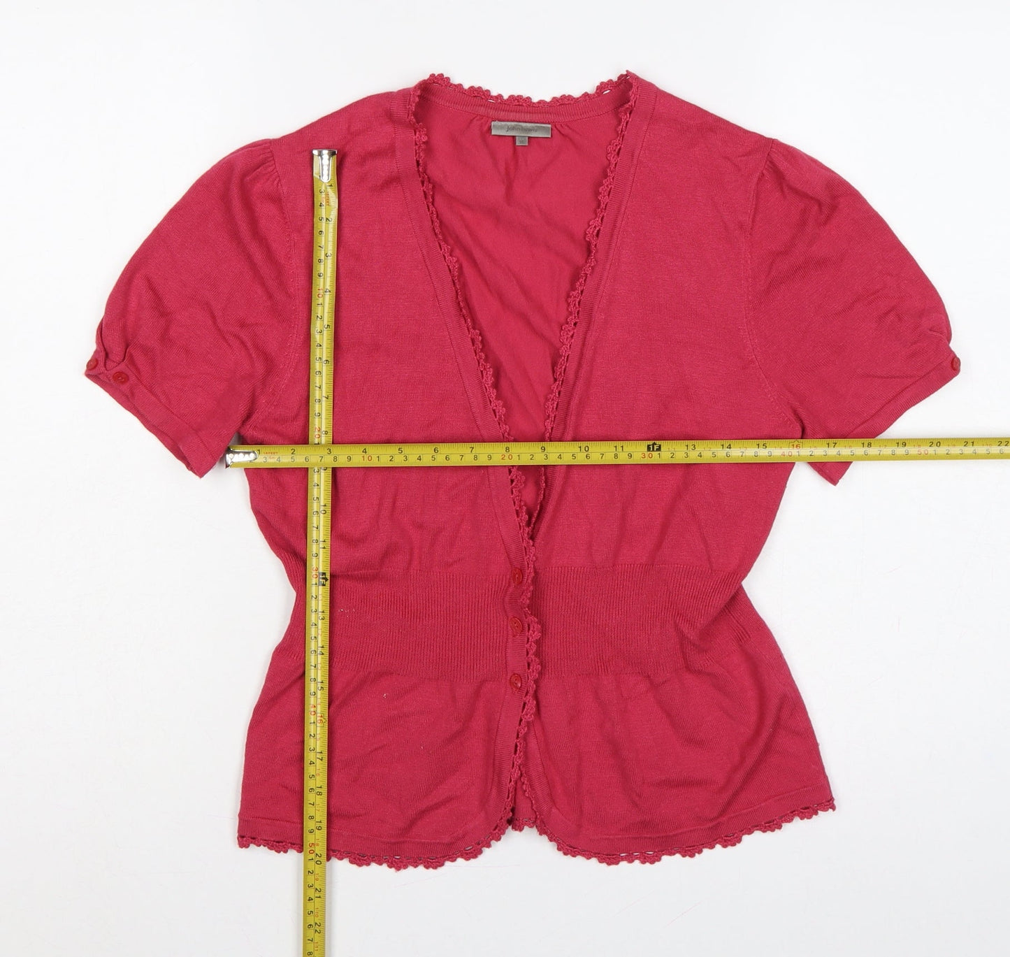 John Lewis Women Pink Size 14 Short Sleeve V-Neck Knit Cardigan