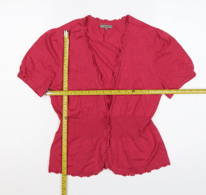 John Lewis Women Pink Size 14 Short Sleeve V-Neck Knit Cardigan