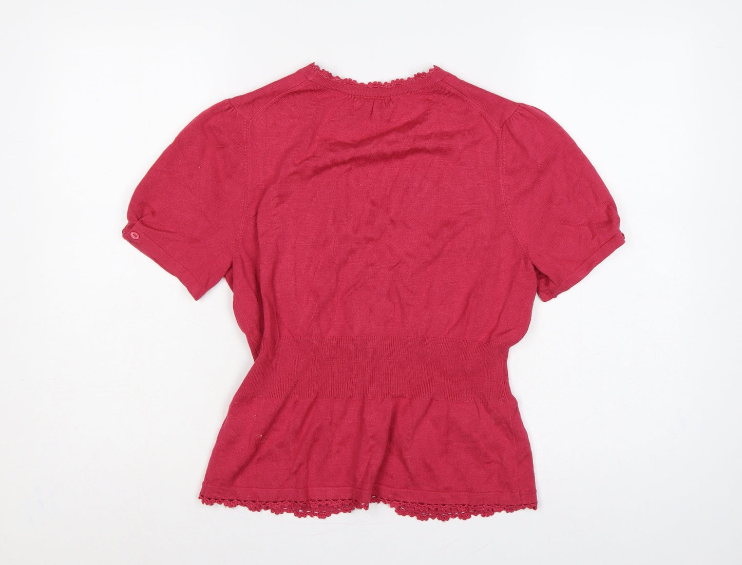 John Lewis Women Pink Size 14 Short Sleeve V-Neck Knit Cardigan