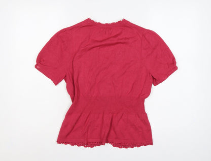John Lewis Women Pink Size 14 Short Sleeve V-Neck Knit Cardigan