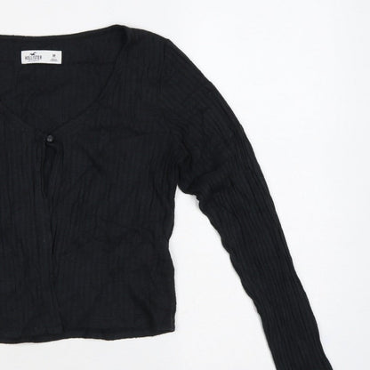 Hollister Women’s Black M Ribbed V-Neck Button Cardigan Slim Knit